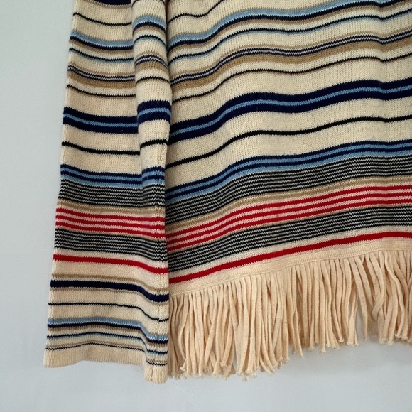 Tyler Boe Sweater Size Large Off White with Stripes and Fringe at Hemline - Picture 5 of 9